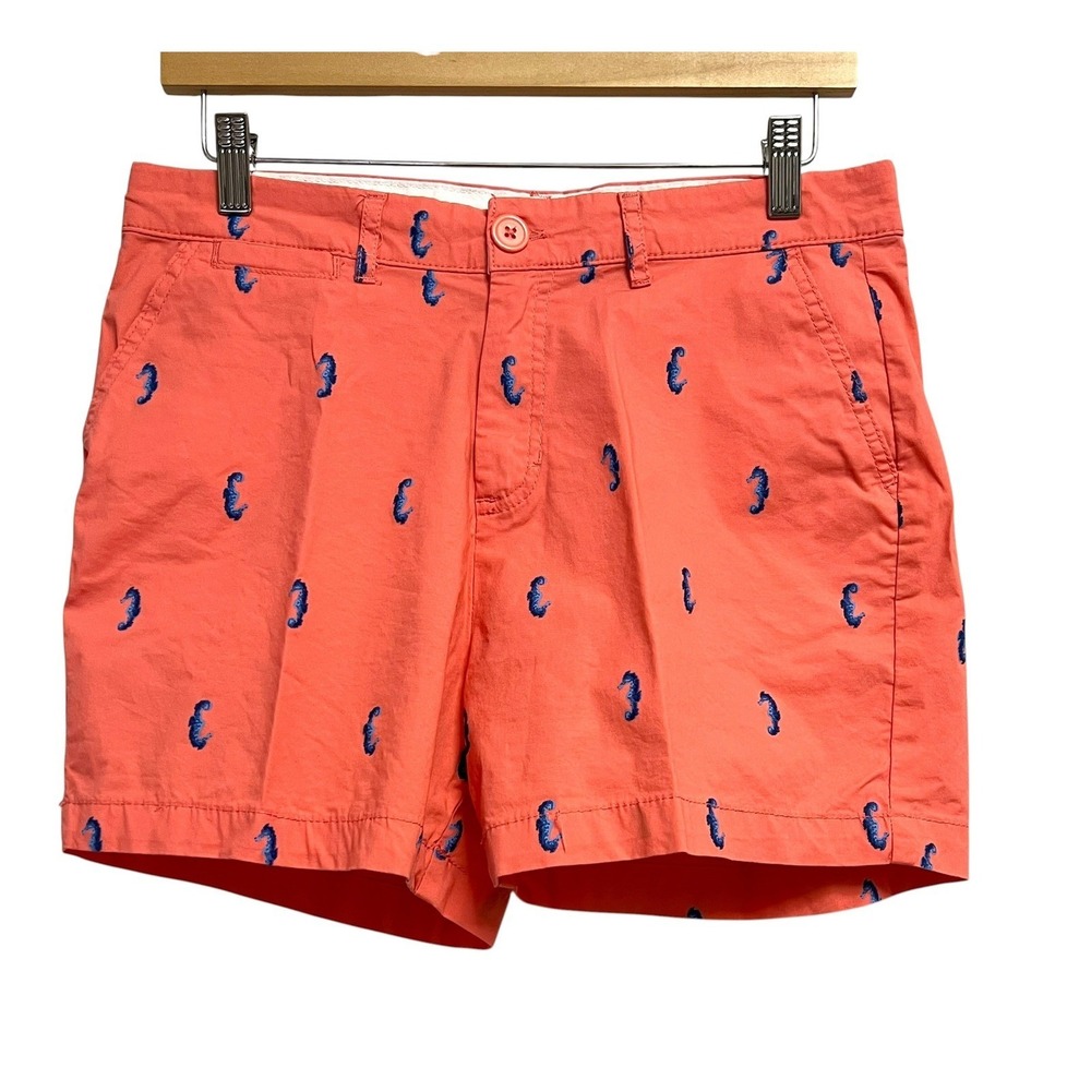 Fresh Seahorse Print Chino Shorts Womens 8P Coral Nautical Coastal Preppy Summer